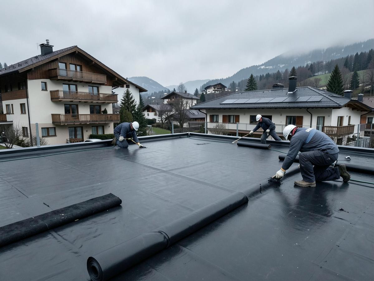 Posa di guaina impermeabile su un tetto piano di un edificio svizzero